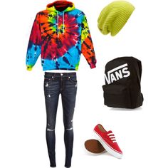 "Everyday Casual Outfit" by rhope on Polyvore Rainbow Tie Dye Shirt, Skater Outfits, Everyday Casual Outfits, Blue Ripped Jeans, Rainbow Tie Dye, Red Canvas, Dye Hoodie, Rainbow Tie