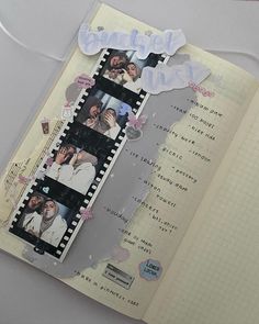 an open scrapbook with some pictures on it