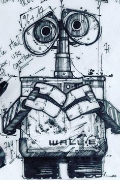 a drawing of a robot with lots of writing on it