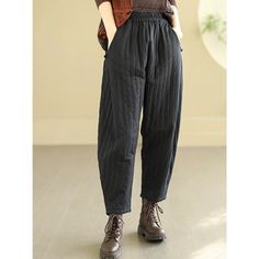 Details: Gender: Women Item Type: Pants Material: Cotton Season: Winter Pattern: Solid Style: Casual, Loose, Retro Waist Type: Elastic Waist Size: One Size Waist: 58.00 - 96.00 cm/ 22.83 - 37.80 " Length: 89.00 cm/ 35.04 " Hip: 134.00 cm/ 52.76 " Quilted Pants, Winter Pattern, Vest Shirt, Short Jumpsuit, Cotton Quilts, Bottoms Pants, Dress Accessories, Denim Dress, Orange Color