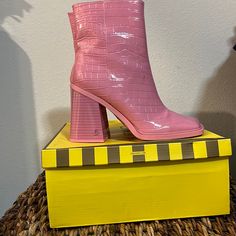 Nwt. Never Worn. Pink Round Toe Heels For Fall, Casual Synthetic Boots With Pointed Toe, Fall Pink Round Toe Heels, Casual Spring Boots With Padded Heel, Spring Patent Leather Ankle Boots, Spring Ankle Boots In Patent Leather, Summer Synthetic Ankle Boots, Synthetic Ankle Boots For Summer, Pink Casual Boots Medium Width