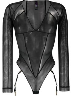 Maison Close Dahlia Sheer long-sleeve Bodysuit - Farfetch Trims Fashion, Sheer Long Sleeve Top, High Fashion Outfits, Lingerie For Men, Bodysuit Black, Just A Reminder, Classic Outfits, Fashion Fabric, Black Bodysuit