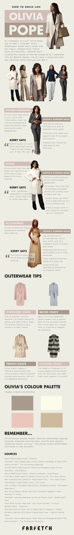 Olivia Pope Style Guide : Do you like Olivia Pope’s elegance ? Adorn a glamorous red carpet look ? Who best to lead the way than Olivia Pope. Get the best tips on how to give Olivia’s touch to your style. > http://infographicsmania.com/olivia-pope-style-guide/?utm_source=Pinterest&utm_medium=ZAKKAS&utm_campaign=SNAP Scandal Fashion, Olivia Pope Style, Look Working Girl, Olivia Pope, Red Carpet Look, Professional Attire, Six Feet Under, Professional Fashion, Dress For Success