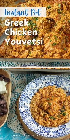 an image of instant pot greek chicken and youvetsi recipe on the table