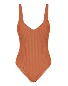 Deta Hora One Piece - Terra Cotta | Garmentory Ribbed Swimwear, Solid Ribbed Bodysuit For Beach, Solid Ribbed Bodysuit For The Beach, Fitted Ribbed Sleeveless Swimwear, Ribbed Beachwear Swimwear For Swimming, Ribbed Stretch Swimwear For Pool, Ribbed Stretch Swimwear For Beachwear, Stretch Ribbed Swimwear For Pool, Ribbed Fitted Swimwear For Poolside