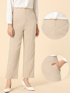 Shop Allegra K for elastic waist button decor straight leg work business pants you are looking for, get more women's pants for yourelf. Order now! Free Returns! Button Decor, Elegant High Heels, Business Pants, Chelsea Boots Women, Leg Work, Black Velvet Dress, Straight Trousers, Tweed Dress, Denim Midi Skirt