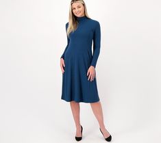 When you're just not feeling pants (can't blame you!), throw on this sweater rib knit midi dress and look polished in one go. From Susan Graver. Stretch Midi Dress For Fall Loungewear, Fall Stretch Midi Dress For Loungewear, Casual Ribbed High Neck Midi Dress, Casual High Neck Ribbed Midi Dress, Casual Ribbed High-neck Midi Dress, Casual High-neck Ribbed Midi Dress, Ribbed Turtleneck Midi Dress For Fall, Fall Turtleneck Ribbed Midi Dress, Fall Ribbed Turtleneck Midi Dress