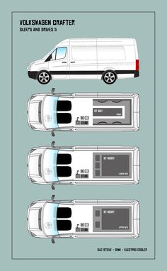 the van is shown in three different positions