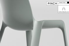 a close up of a plastic chair on a white background with the words pinch below it