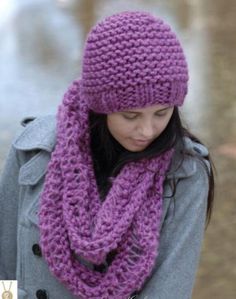 Very Easy Garter Stitch Hat & Cowl Scarf Womens ~  Super Chunky- Super Bulky Wool- Fits Average head Knitting Pattern PDF Instant download Super Bulky, Super Chunky, Cowl Scarf, Garter Stitch, Instant Download Etsy, Crafts To Make, Knitting Patterns, Wool, Accessory Gift