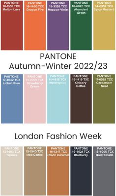 the pantone autumn - winter 2012 / 2013 color palette is shown in different shades