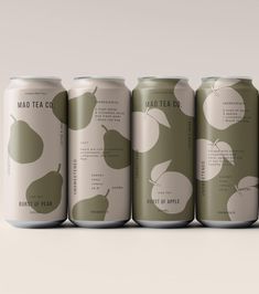 four cans of mad tea co's variety of pears on a white background