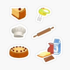 stickers with different types of food and cooking utensils