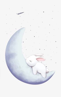 a white rabbit sitting on the moon