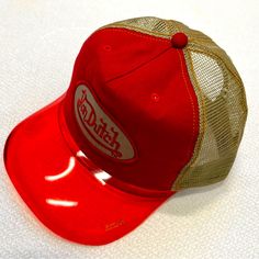 Von Dutch Uv 400 Magic Visor Hat Red& Tan Canvas & Pink Visor Vintage Rare Unisex Red Trucker Hat With Visor, Retro Red Visor Baseball Cap, Red Retro Trucker Hat With Short Brim, Visor Hat, Von Dutch, Visor Hats, Women Accessories, Hats, Canvas