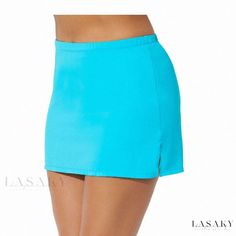 Lasaky - Elegant High-Waisted One-Piece Swimsuit for Women Stretch Blue Swim Skirt With Elastic Waistband, Blue Stretch Swim Skirt With Elastic Waistband, Blue Stretch Skort For Swimming, Blue Swim Skirt With Elastic Waistband For Poolside, Blue Swim Skirt With Elastic Waistband For Beachwear, Fitted Short-length Blue Tankini, Blue Fitted Short Tankini, Blue Short Length Skort For Swimming, Fitted Blue Skort With Elastic Waistband