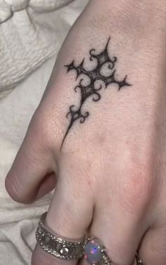 a hand with a tattoo on it that has an image of a star in the middle