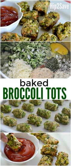 baked broccoli tots with sauce on the side and in small white bowls