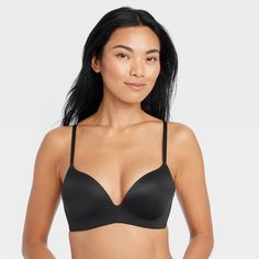 Women's Wirefree Push-Up Bra - Auden™ Black Shaping Push-up Bra, Feminine Push-up Bra With Medium Support, Solid Push-up Bra With Padded Cups, Elegant Black Push-up Bra, Cheap Classic Push-up Bra, Open Bra, Tricot Fabric, Triangle Bra, Full Coverage Bra