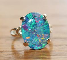 GENUINE Australian Opal Ring,Mosaic Opal Ring,Sterling Silver,Opal Jewelry,Birthstone,Gift for Her,Blue Opal,Gemstone Ring,OOAK Purple Opal Gemstone, Opal Inlay Ring Gift, Gift Opal Inlay Ring, Opal Ring With Inlay Perfect For Gifts, Oval Opal Ring With Inlay For Gift, Ethiopian Opal Earrings, Australian Opal Ring, Blue Opal Ring, Birthstone Gifts