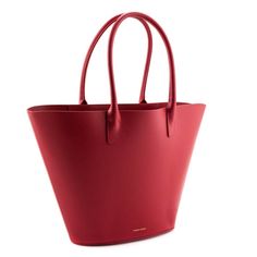 Nwt Initially Priced At $995 Mansur Gavriel Triangle Calfskin Leather Tote Bag In Red (Flamma) Elegant Red Bucket Bag For Shopping, Modern Red Bucket Bag For Formal Occasions, Classic Red Leather Bucket Bag, Elegant Red Bucket Bag With Double Handle, Chic Red Shoulder Bag With Smooth Grain, Modern Red Tote Bucket Bag, Chic Red Bag With Smooth Grain, Red Top Handle Bag With Smooth Grain, Elegant Red Bag With Smooth Grain