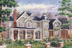 this is an artist's rendering of the front elevation of these luxury home plans