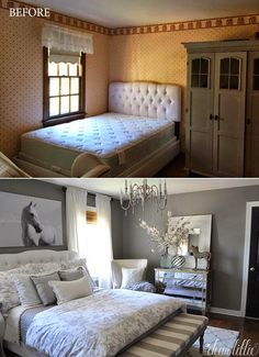 before and after photos of a bedroom makeover