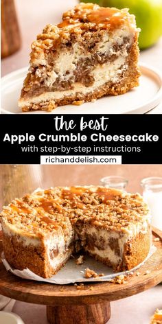 the best apple crumble cheesecake with caramel toppings