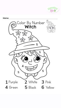 the color by number witch coloring page with numbers and pictures for each child's face