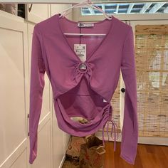 New With Tags Long Sleeve Top Casual Purple Top For Party, Casual Purple Party Top, Zara Purple Top For Party, Zara Purple Party Top, Zara Purple Top For Fall, Zara Lavender Casual Tops, Zara Lavender Spring Tops, Zara Lavender Tops For Spring, Casual Purple Zara Tops