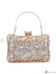 Bird in Bag - Exquisite Hollow Out Evening Bags with Diamonds, Metal Chain Shoulder Strap, and Rhinestones - A Luxurious and Stylish Party Clutch Purse Evening Clutches, Purple Details, Luxury Clutch, Rhinestone Clutch, Party Clutch, Bag Elegant, Minimalist Pattern, Stylish Party, Evening Purse