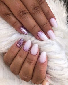 Milky Glitter Ombre Nails, Pink And Milky White Nails, Milky White Pink Nails, Milky White And Pink Nails, Milky Nails Design, Milky White Ombre Nails, Milky Ombre Nails, Pink Milky Nails, Milky Nails With Glitter