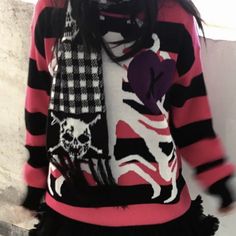 𝔇𝔢𝔱𝔞𝔦𝔩𝔰: Style: Kawaii Goth, Harajuku, Egirl Materials: Cotton Quantity: 1 pc This is a lovely oversized pink goth-style sweater with a striped design, skeleton prints, and a cute heart shape. A perfect blend of kawaiiness and the undead - it's totally on-trend and can easily attract others' attention. It goes well with all kinds of bottoms. Made of top fabric, comfortable for everyday wear Enjoy free shipping with a purchase of over 80$ SIZE LENGTH CHESTS 27 in 46 inM 28 in 47 inL 29 in Pink Harajuku Style Winter Sweater, Pink Sweater For Winter Streetwear, Pink Winter Sweater For Streetwear, Harajuku Style Pink Sweater For Spring, Cute Striped Long Sleeve Sweater, Harajuku Style Winter Sweater, Pink Harajuku Long Sleeve Sweater, Spring Punk Long Sleeve Sweater, Punk Style Long Sleeve Sweater For Spring