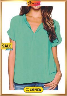 Women Short Sleeve V Neck Shirt Blouse Cheap Stretch V-neck Short Sleeve Top, Casual Blue Short Sleeve V-neck Top, Blue Rayon V-neck Blouse, Casual Turquoise V-neck Blouse, Turquoise Cotton Short Sleeve T-shirt, Online Shopping For Women, Unique Designers, Neck Shirt, Ladies Tops Fashion