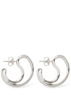 Width: 3cm Depth: 0.4cm. Sterling silver . Post back closure Classic White Gold Metal Earrings, Luxury Silver Earrings With Shiny Finish, White Gold Sterling Silver Earrings With Shiny Finish, Formal White Gold Earrings With Shiny Finish, Luxury Silver Pierced Hoop Earrings, Formal Silver Hoop Earrings With Shiny Finish, Designer Silver Earrings With Polished Finish, Silver Hoop Earrings With Shiny Finish For Formal Occasions, Designer Silver Hoop Earrings For Formal Events