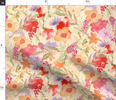 an image of a flowered fabric with flowers on it's side and measurements for the