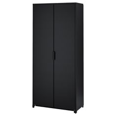 a tall black cabinet with two doors