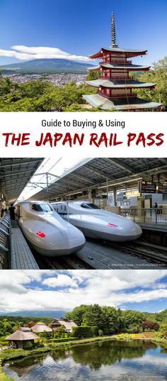 the japan rail pass with two trains passing each other and text overlaying it