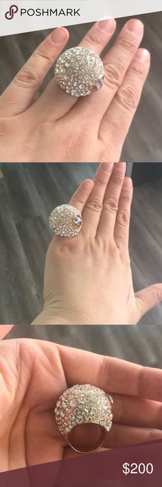 Henri bendle ring Pretty big ring with Swarovski round crystals on it. No crystals missing in great condition. Size 6 in rings henri bendel Other Big Ring, 6 Rings, Big Rings, Henri Bendel, Jewelry Rings, Wedding Rings, White Gold, Size 6, Crystals