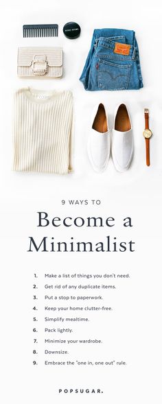 a white poster with the words, 8 ways to become a minimalist