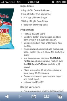 an iphone screen showing the recipe for bacon puffs and other snacks on it's side