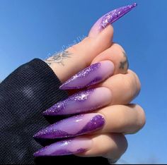 Prom Nails Purple, Purple Stiletto Nails, Pink Stiletto Nails, Wedding Nail Ideas, Witch Nails, Turquoise Nails, Acrylic Nail Set, Long Acrylic Nail Designs