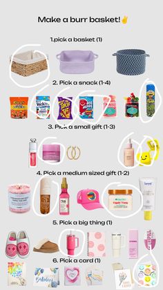 an info sheet describing the different types of items used to make a gift for someone's birthday