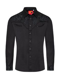 Label: RODEO CLOTHINGDescription: Men's long sleeve cotton/poly western shirts. PATTERN: Solid FABRIC TYPE: Woven COLLAR STYLE: Regular Western Collar MATERIAL: 55% Cotton 45% Polyester STYLE: Regular fit western style embroidery OTHER FEATURE: POCKETS WITH PIPING SNAP BUTTONS SOLID FABRIC REGULAR FIT EMBROIDERY ON THE FRONT AND BACK YOKE PACKS: B, FSHIRTS SIZE PACK Black Long Sleeve Western Shirt, Western Long Sleeve Embroidered Shirt, Western Style Long Sleeve Embroidered Shirt, Black Long Sleeve Top For Rodeo, Fitted Long Sleeve Shirt For Rodeo, Cowboy Dress, Cowboy Embroidery, Aztec Shirt, Shirt With Embroidery