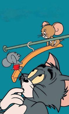 cartoon mouse and cat playing with each other