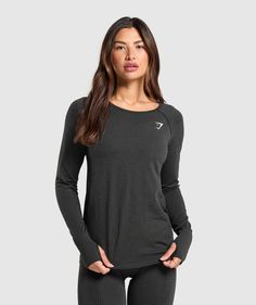 Gymshark Vital Seamless 2.0 Light Long Sleeve Top - Black Marl | Gymshark