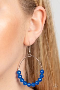 Blue stones are threaded along dangling silver hoops, evoking a trendy laidback design. Earring attaches to a standard fishhook fitting.

 Sold as one pair of earrings. Accessories Blue, Mixed Metal Jewelry, Blue Stones, Paparazzi Accessories, Beaded Hoops, Paparazzi Jewelry, Butterfly Earrings, Pink Bracelet, Blue Earrings