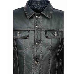 100% Genuine Cowhide - High Quality - Fast Shipping The 'TRUCKER' JacketAll time classic jacket that never, ever does out of fashion. Made from genuine 100% real cowhide leather. A very good quality jacket which will fit nicely on any men. Real leather ages beautifully with time. It takes on the character of the wearer. Natural leather is breathable so you wont feel sticky and suffocated as you do with PVC/Synthetic imitation. SIZING: Please measure yourself carefully with a measuring tape to av Mens Leather Shirt, Mens Leather Coats, Mens Waistcoat, Uniform Shirts, Classic Jacket, Leather Corset, Leather Shirt, Trucker Jacket, Leather Jacket Men