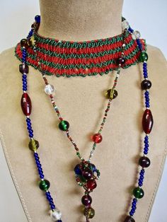 This listing is JUST for the red and green bib :)Not just for Christmas though!!!  Personally, I wore it with several other vintage multi colored beaded necklaces to add more colors so you can wear it year round.  You will see a lot of them in my shop.The Egyptian type 70s seed bead collar measures 1 1/2" wide and is 15 1/2" long. Pink Choker, Beaded Bib Necklace, White Opal Ring, Beaded Flats, Embroidered Shoes, Opal Ring Gold, Beaded Collar, Bib Necklaces, Choker Collar