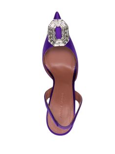 Luxury Crystal Embellished Slingback Pumps, Designer Formal Slingback Pumps With Crystals, Designer Crystal-embellished Slingback Pumps For Formal Occasions, Purple Pointed Toe Slingback Pumps For Evening, Purple High Heel Slingback Pumps For Formal Occasions, Purple Crystal Embellished Heels For Evening, Purple Crystal Embellished Evening Heels, Purple Heel Strap Slingback Pumps For Evening, Purple Slingback Pumps With Heel Strap For Evening